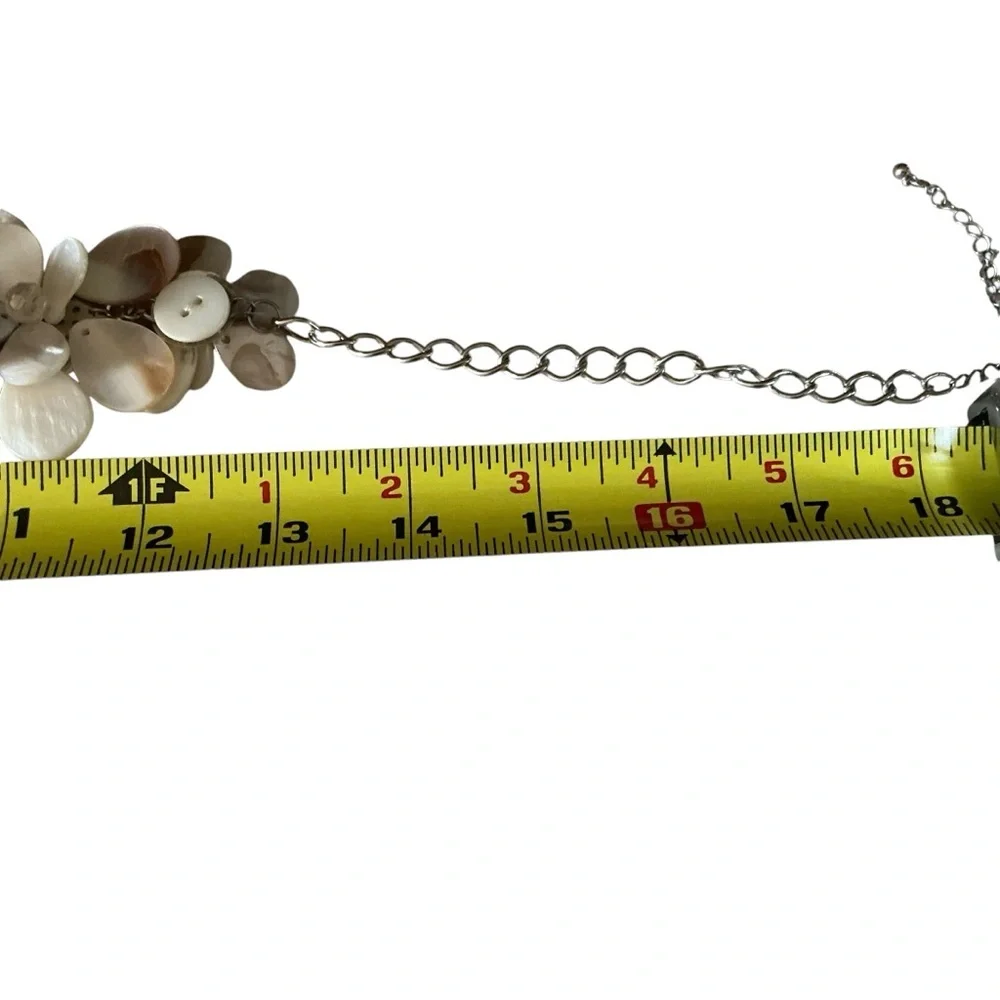 Floral necklace capiz shell flower with silver chain adjustable 18”